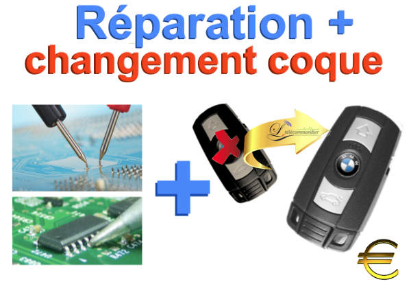 Réparation changement de coque 3 boutons-1 E81, E82, E87, E88 Serie 3 E90, E91, E92, E93 Serie 5 E60, E61 Serie 6 E63, E64 Serie 7 E65, E66, E67, E68 Serie X E70 X5, E71, E72 X6