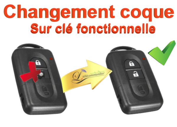 Changement de coque clé escamotable 2 touches noire Nissan