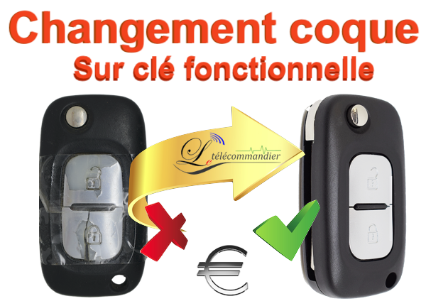 Changement Boîtier clé  2bouton metal Clio Megane2 Modus Kangoo Trafic Scenic 